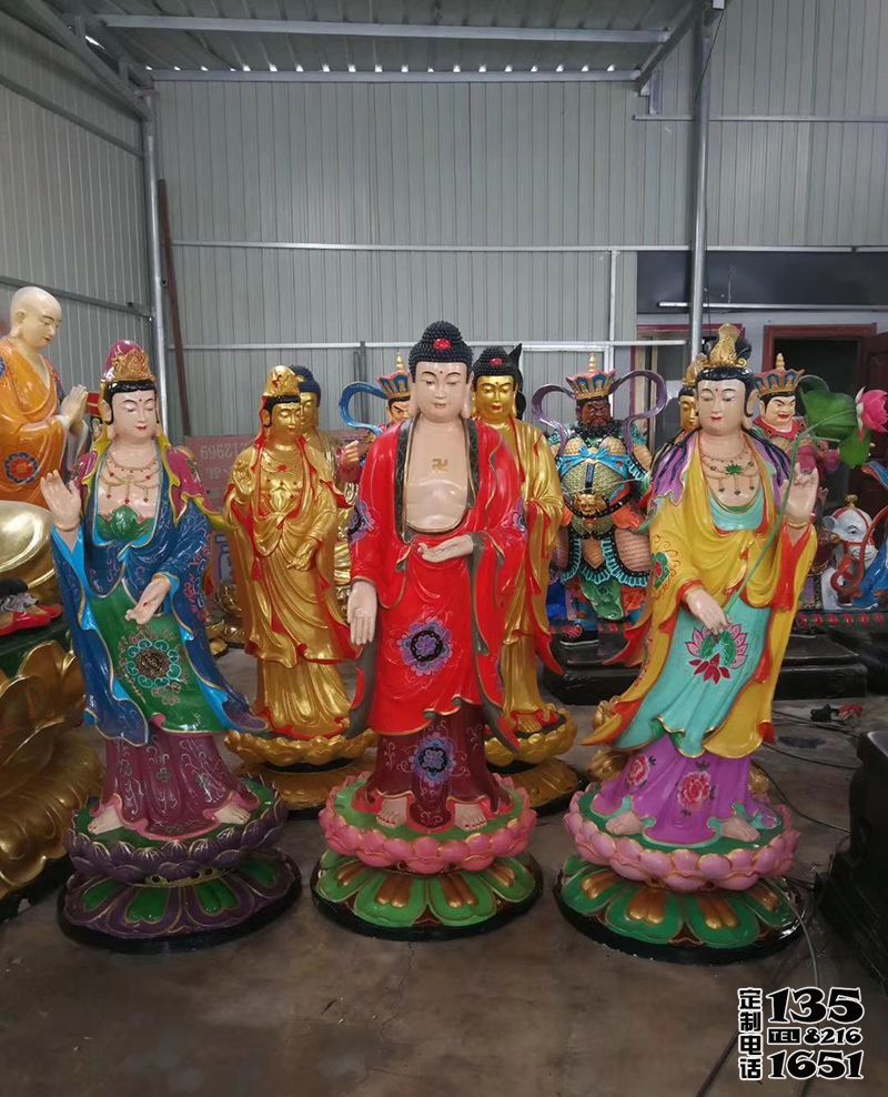 寺廟玻璃鋼佛像彩繪西方供奉三圣雕塑 寺廟玻璃鋼佛像彩繪西方供奉三圣雕塑