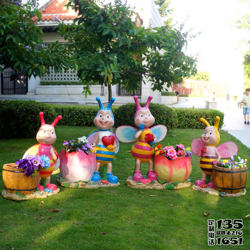 公園小區玻璃鋼卡通彩繪蜜蜂花盆雕塑